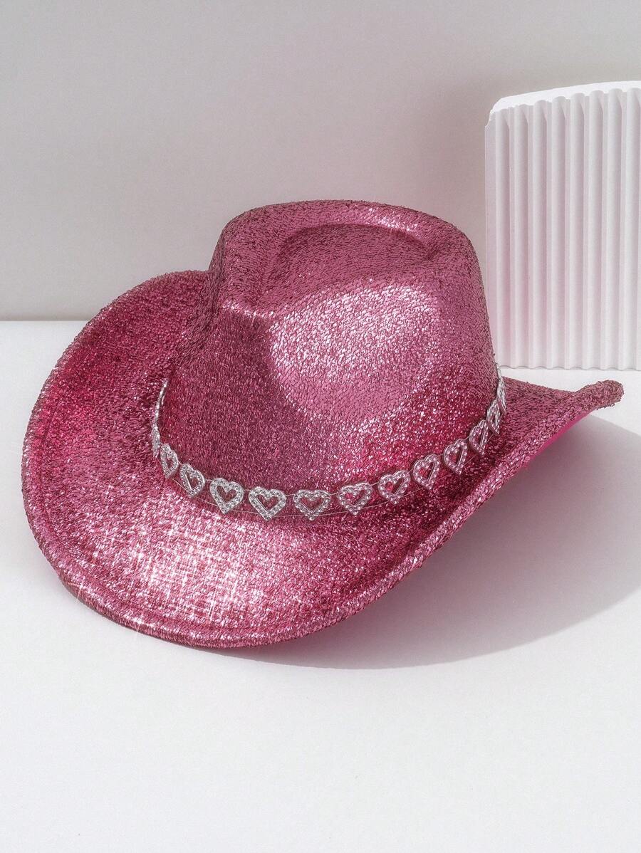 1 Peça Chapéu de Cowboy Metálico Sólido Brilhante Unissex/Feminino, Cinto Vazado em Forma de Coração, Luxo Fashion Pessoal, Estilo Gótico de Rua, Estilo Hip-Hop Cyberpunk, Estilo Y2K, Versátil Elegante e Estiloso, Cor Brilhante e Vibrante para Primavera/Verão, Adequado para Dia de Trabalho, Festa, Roupa de Festival de Música