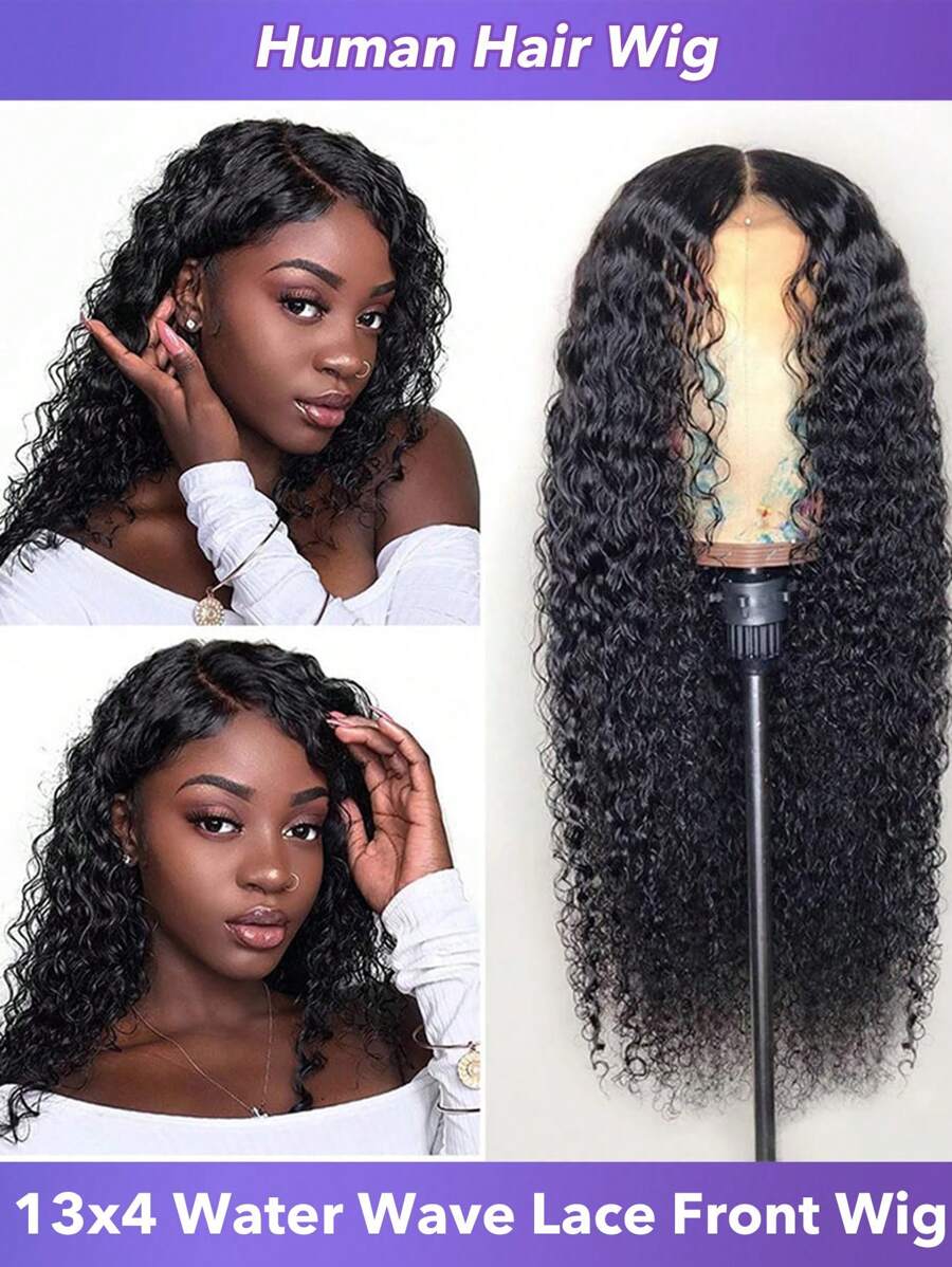 Perucas Frontais de Renda de Ondas de Água com Cabelo Humano, Pré-Arrancadas, Molhadas e Onduladas, Cabelo Humano de 20-32 polegadas, Perucas Frontais de Renda Transparente 13x4 para Mulheres, Densidade de 150%, Cor Natural