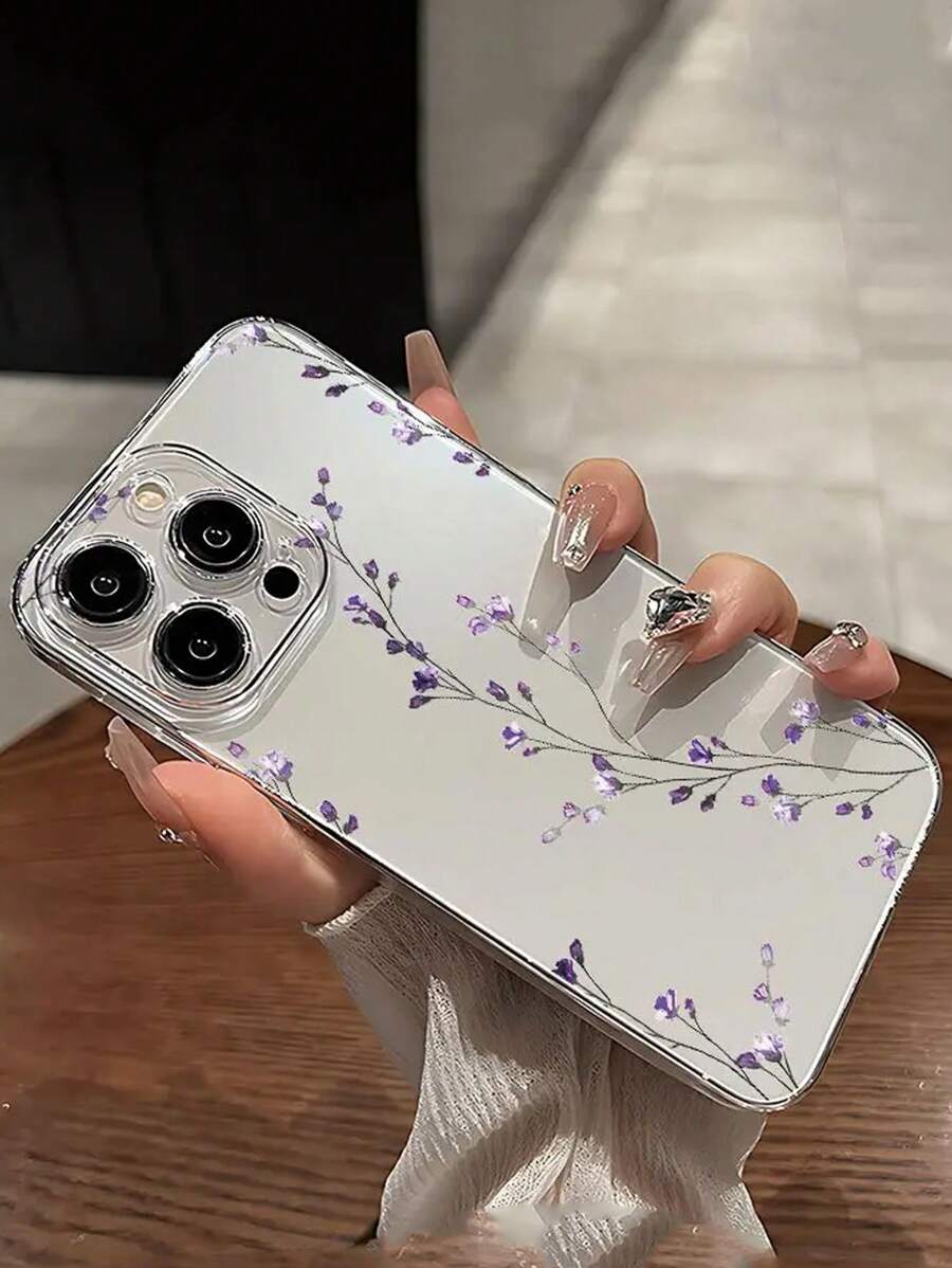 1pc Floral Pattern Transparent TPU Full Cover Phone Protective Case Compatible With Apple, Samsung, Smartphones
