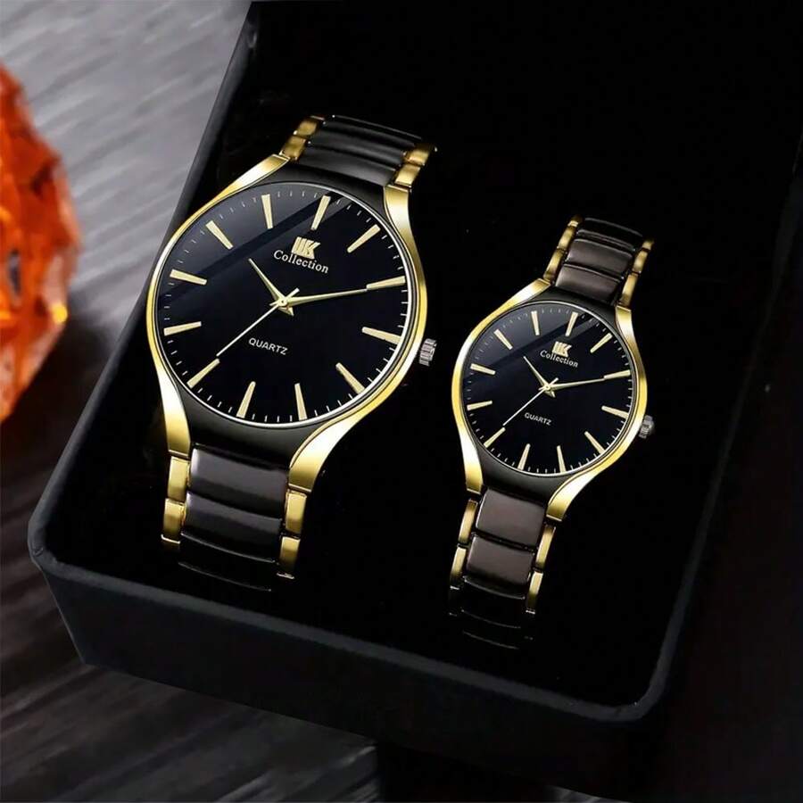 2pcs/Set Fashionable Business Casual Couple Ruler Strap Watches Set, Perfect Gift For Valentine's Day, Easter,Birthday For Friends And Them