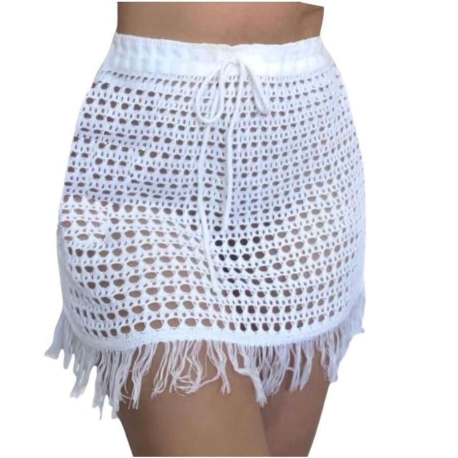Beach Cover-Up Crochet Skirt With Fringes Summer Knit