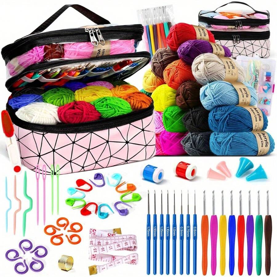 1 Set Of Crochet Kit, Suitable For Beginners, Crochet Hooks, Crochet Accessories, And Portable Storage Bag, Suitable For Adults, The Elderly, And Children (Dark Pink), (Some Accessories Come In Random Colors), With The Same Product Functionality.