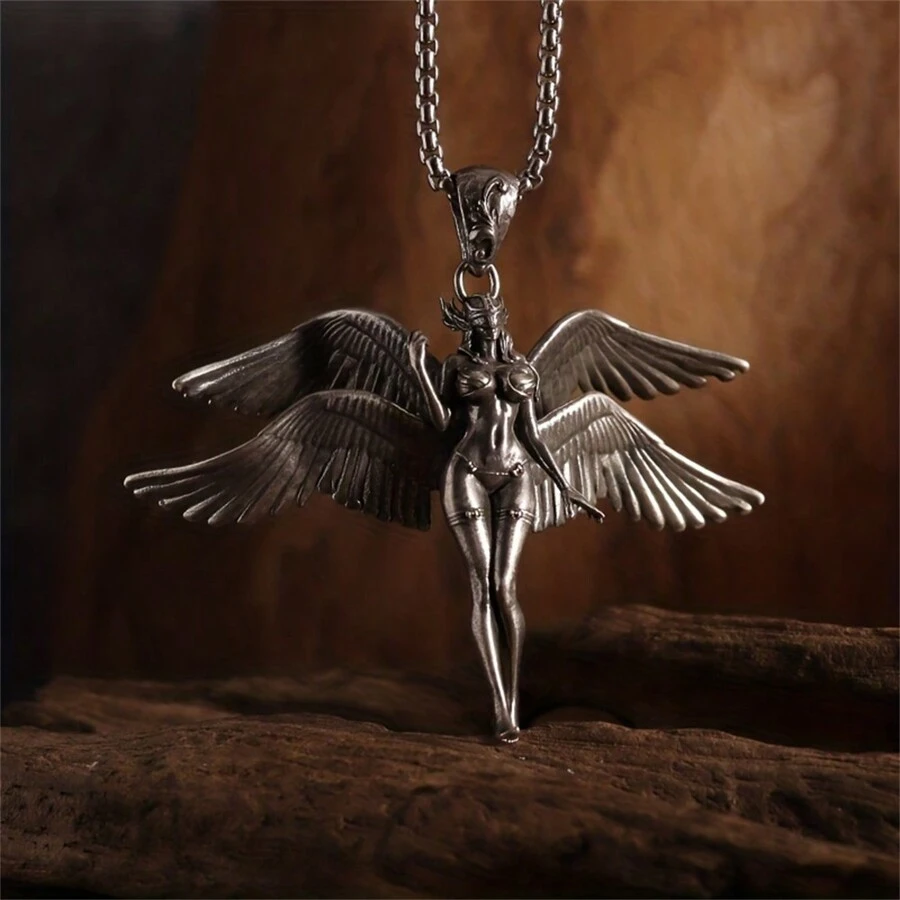 SeuSuk Collier pendentif ange à quatre ailes classique, bijou de mode cadeau d'anniversaire pour hommes et femmes