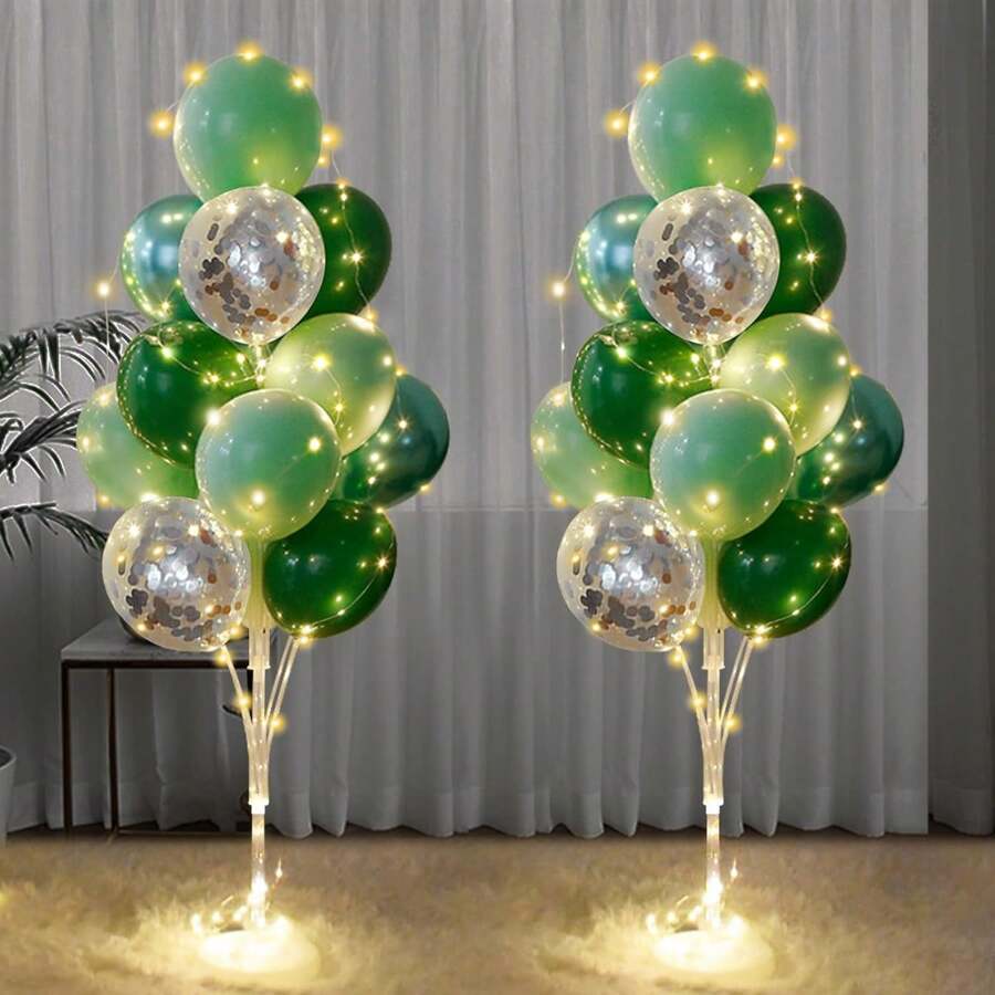 Compra 2 sets de soporte de columna de globos de piso con luces LED y obten 30 globos gratis, soporte de globos centro de mesa, torre de globos para decoraciones de Navidad, regalos de cumpleaños para mujeres, bodas, fiestas festivas (Verde)