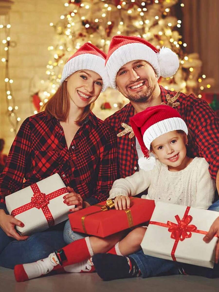 3pcs Family Matching Knitted Christmas Hats, For Christmas, Parties, Daily Wear, Warm