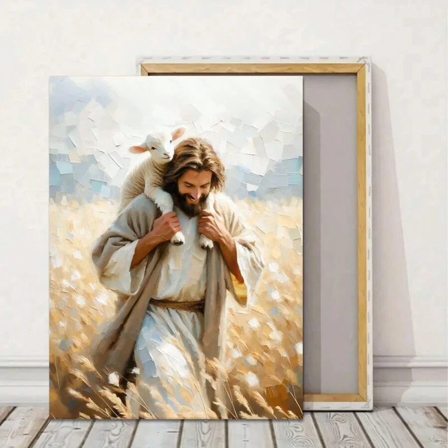 1pc Framed Carry You Home, Modern Christian Art, Christian Painting, Jesus And Lamb, Leave The 99 Art, Bible Verse Art, LDS Painting, Jesus Painting Framed,Wall Art,Canvas,Poster Gifts Birthday Graduation