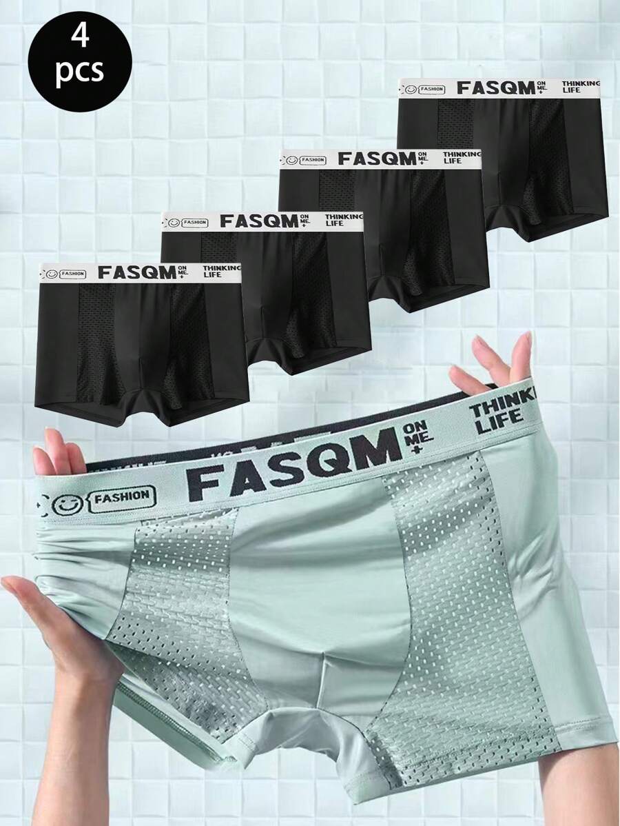 4pcs/Pack Men's Breathable Mesh Boxer Briefs, Lightweight & Quick Dry Underwear