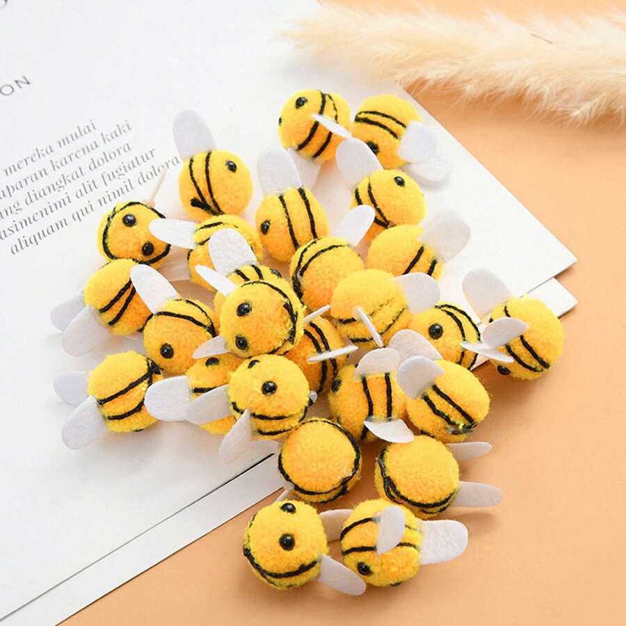 10 piezas Lindos pompones esponjosos en forma de abeja de peluche, accesorios para mochilas, animales de peluche hechos a mano para manualidades, decoración de jardín y adornos navideños