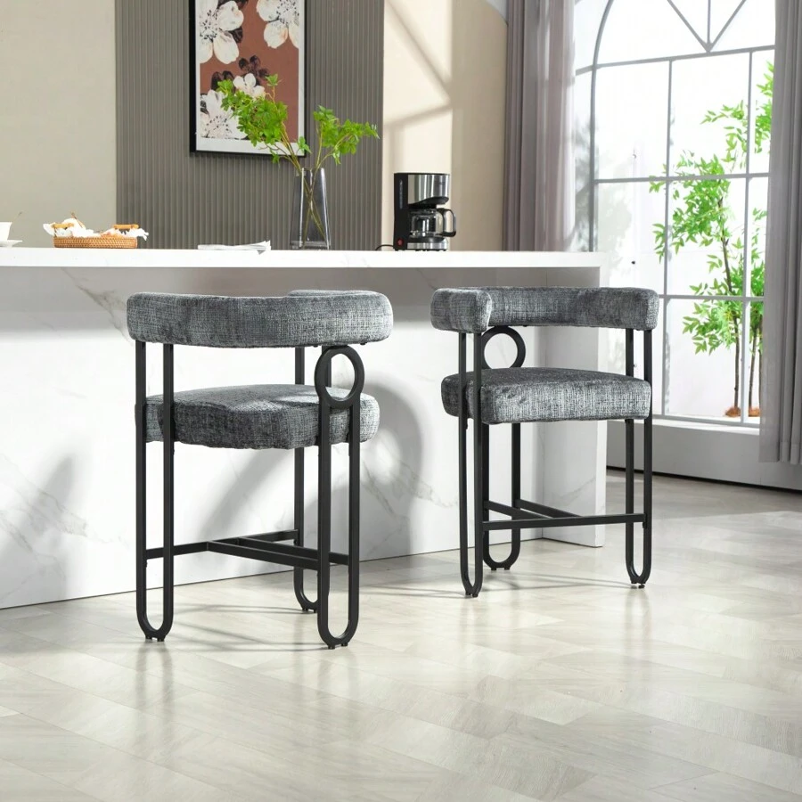 COOLMORE Bar Stools Set Of 2, Modern Bar Stool With Back, Black Metal Frames, Upholstered Bar Stools For Kitchen Island, Pub, Club (Dark Brown PU)
