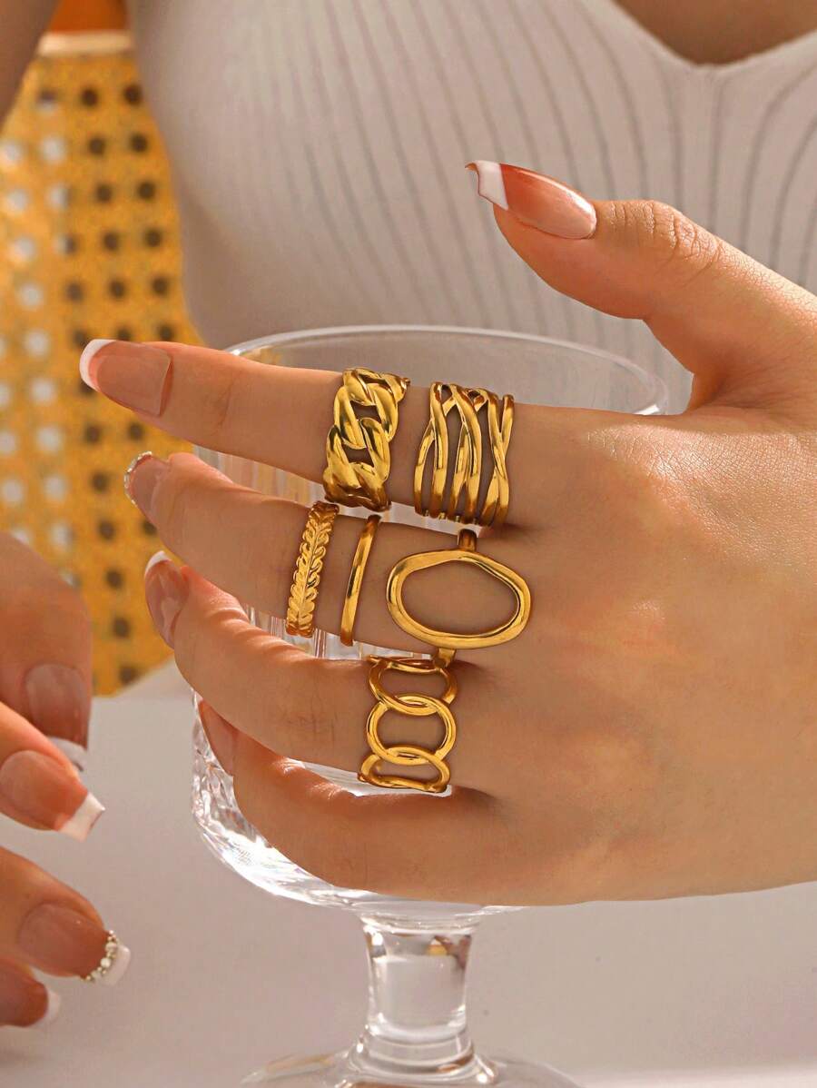 5 peças de anéis de linha geométrica de aço inoxidável da moda, adequados para uso diário feminino