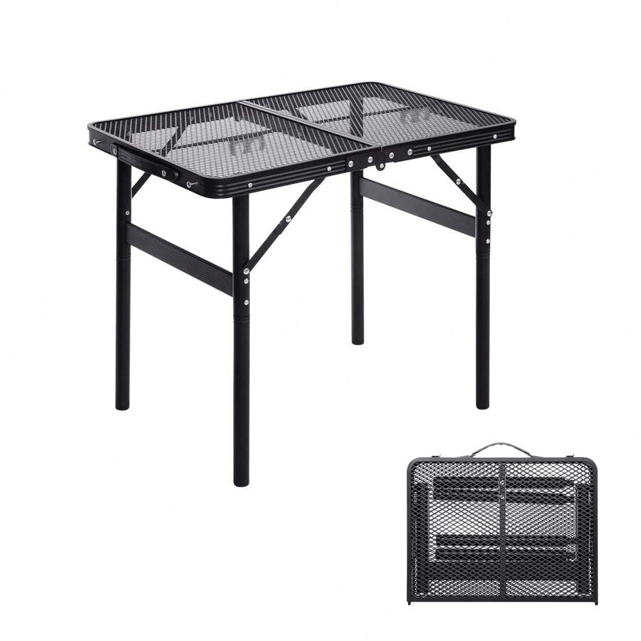 Moosinily Moosinily 2 FT Small Grill Table Portable 2 Height Adjustable Camping Table Beach Table Foldable Picnic Table Foldable Folding Table BBQ Mesh Outdoor Table Black 23.6*15.7 Inch