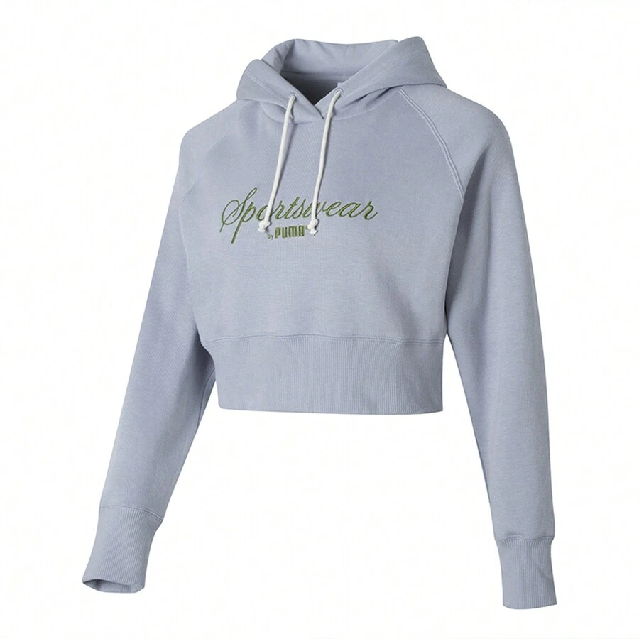 Puma CLASSICS+ Women's Relaxed Cropped Hoodie Sweatshirt, Long Sleeve Pullover Top - 626044-63