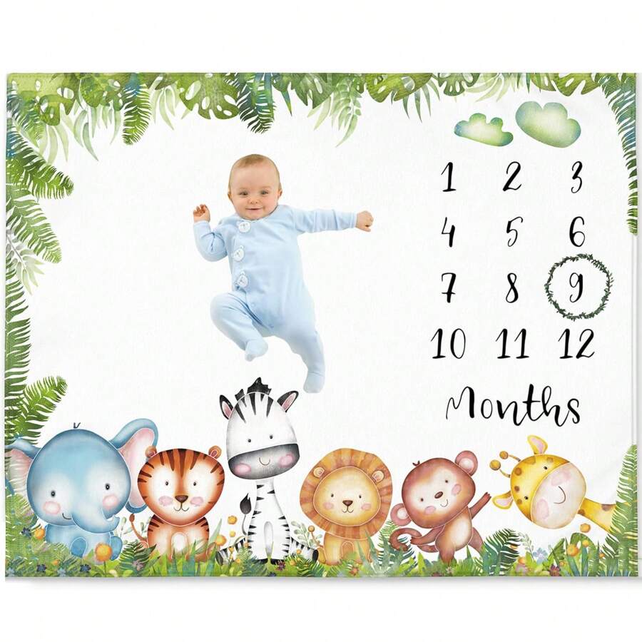 1 pezzo Coperta neonato con stampe mensili, tappeto fotografico di sfondo per neonato maschio o femmina, copertina multifunzione con corona floreale, decorazioni per baby shower e festa della famiglia, regali per baby shower e Pasqua, accessori per neonati di sesso maschile/femminile