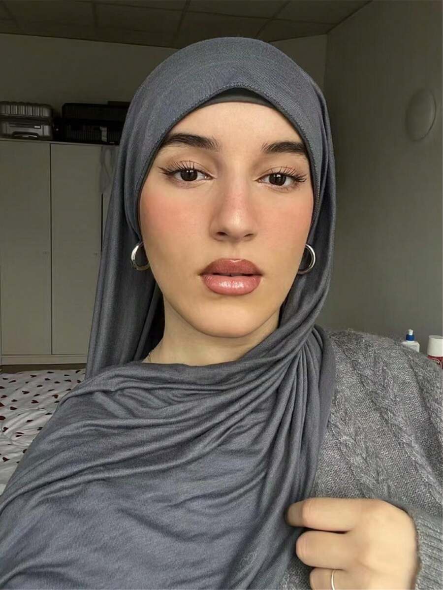 1pc Soft Plain Chiffon Head Scarf, Solid Color Long Scarf, Jersey Hijab For Muslim Women