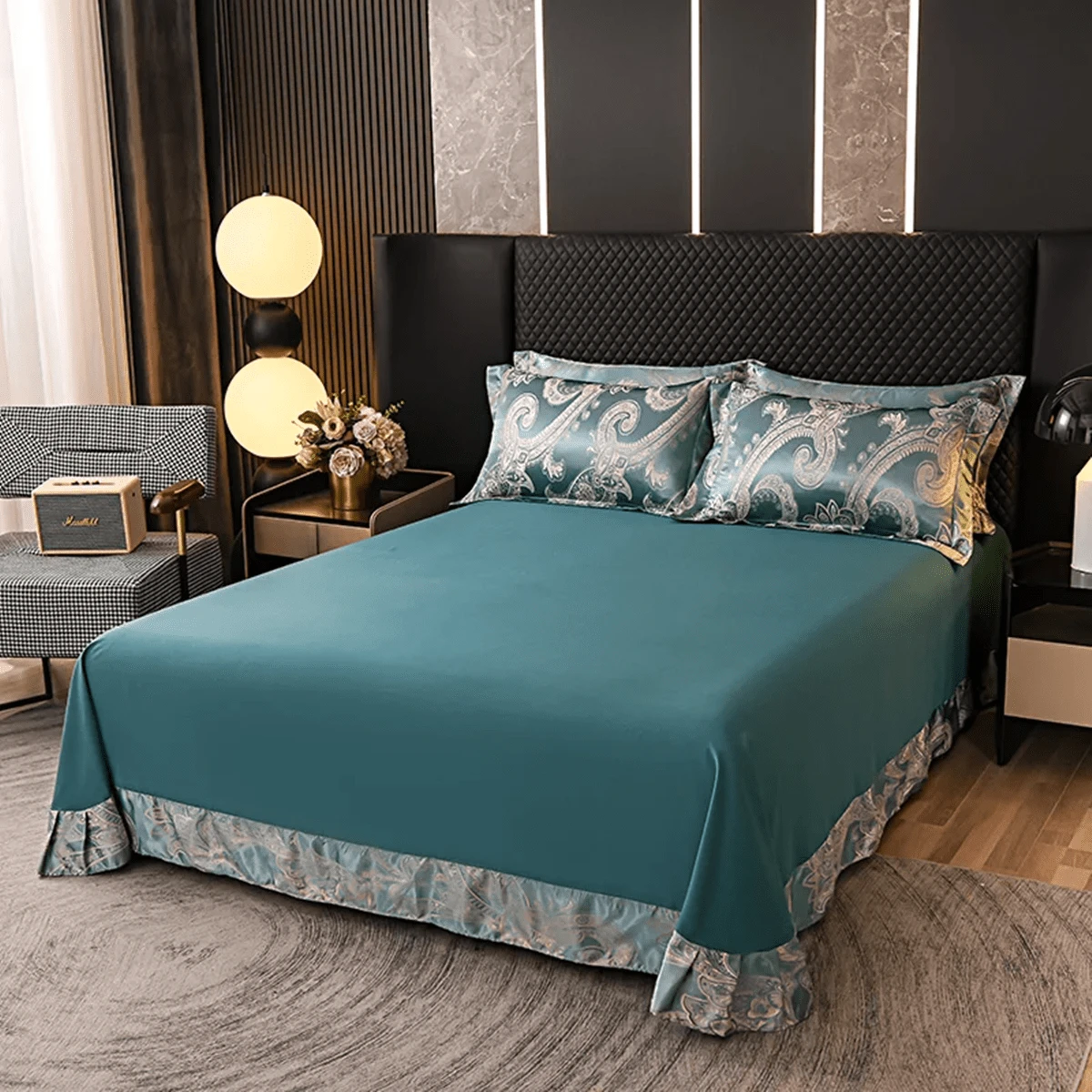 Set da 3 pezzi: 1 lenzuolo piatto + 2 federe, set biancheria da letto con orlo punto erba in stile nordico, resistente allo sbiadimento, adatto per letti singoli da 180x230cm o matrimoniali da 240x250cm, per tutte le stagioni