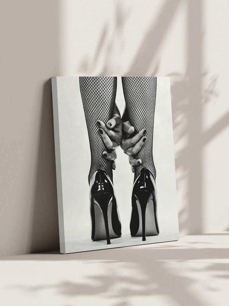 1pc Frameless Canvas Wall Art Fishing Net Stockings And High Heels Poster Painting Aesthetic Home Decoration, Gift Set For Friends Wall Art Decoration, Used For Living Room, Bedroom, Office, Bar Wall Decoration