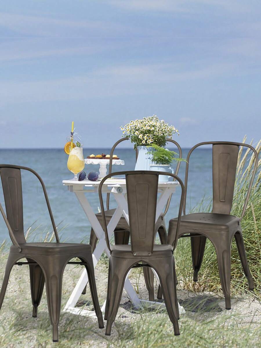 Metal Chairs Set Of 4 Stackable Chairs Patio Chairs 18 Inch Classic Iron Metal Dining Chair Indoor-Outdoor Use Chic Dining Bistro Cafe Side Barstool Bar Chair Coffee Chair
