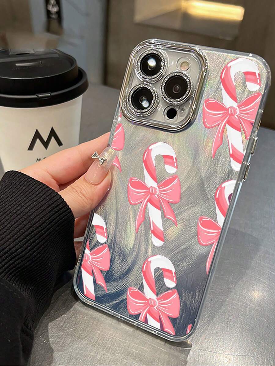 Kerst Candy Canes met strikken. Compatibel met iPhone16, ProMax, iPhone15, iPhone14, XR/7/8, 15ProMax, 13, 14, 11, 12, XS. Zachte TPU-hoes.