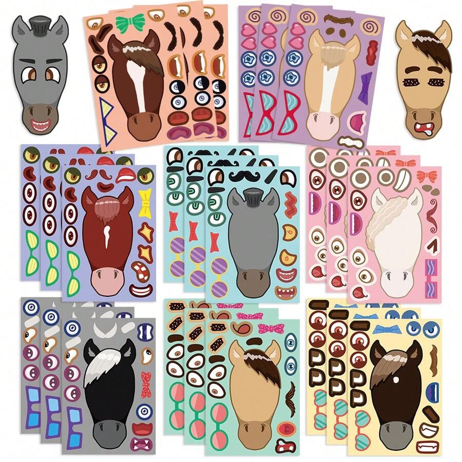 8pcs/Pack Cartoon Pony Design DIY Cute Face Stickers, Waterproof PP Stickers For Decorating Instruments, Guitars, Phone Cases, Water Cups, Skateboards, Notebooks, Mugs, Luggage, Suitable For Back To School, Children's Day, Birthday, Parties, Gifts