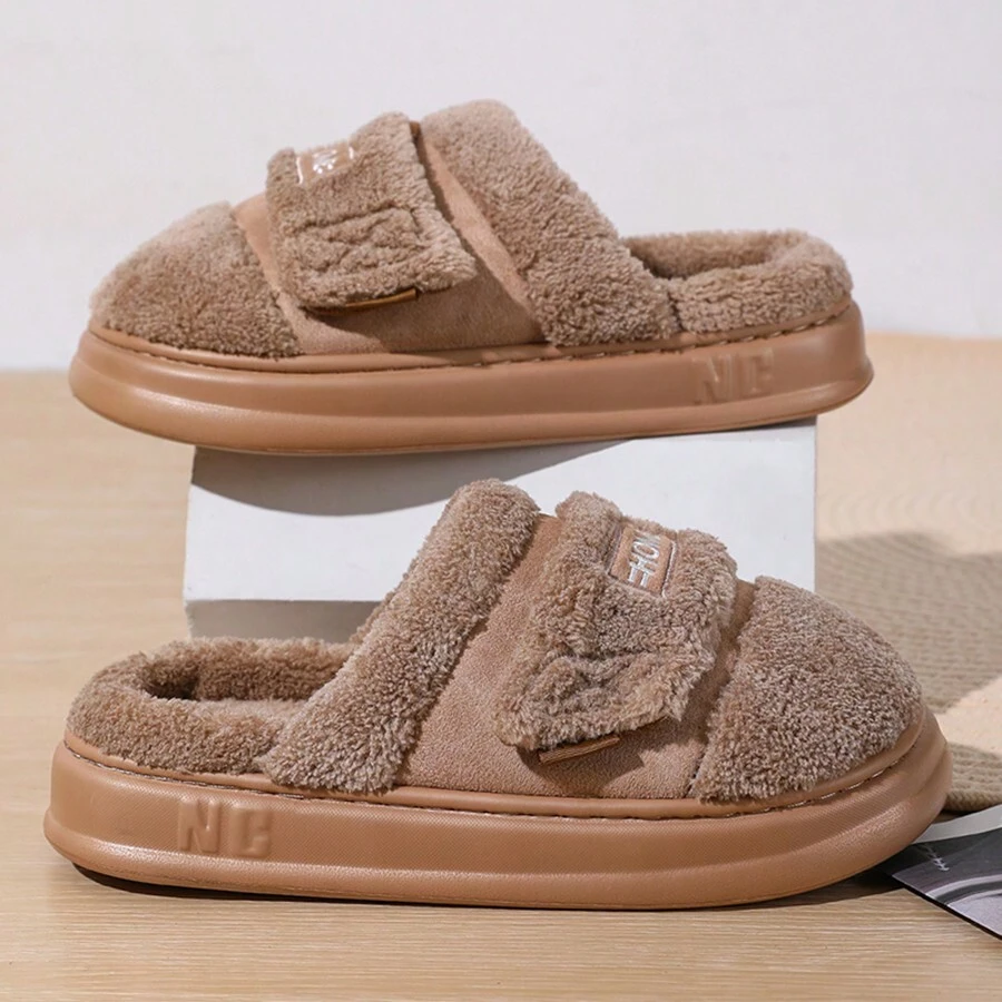 Damen warme thermisch gefütterte Indoor Pantoffeln mit Klettverschluss, weich und rutschfest für Herbst und Winter