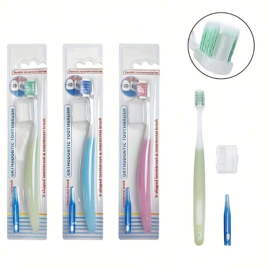1 Stück Erwachsene Zahnbürste mit kieferorthopädischer Ausrichtung, Dental-Softreinigungs-Zahnbürste mit weichen Borsten, Interdental-Bürstenreinigungswerkzeug für Zahnspangen