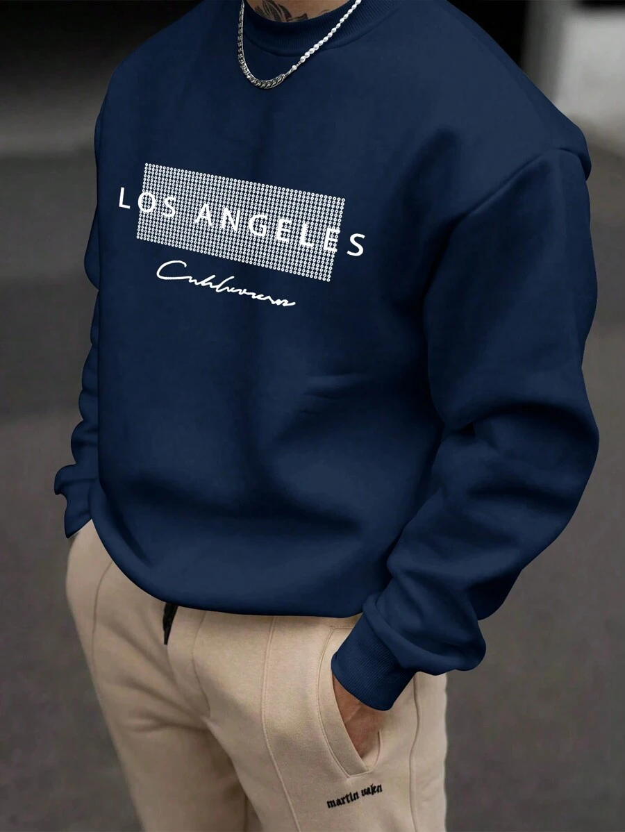Sudadera casual de cuello redondo con estampado geométrico, de corte holgado para hombre, primavera y otoño