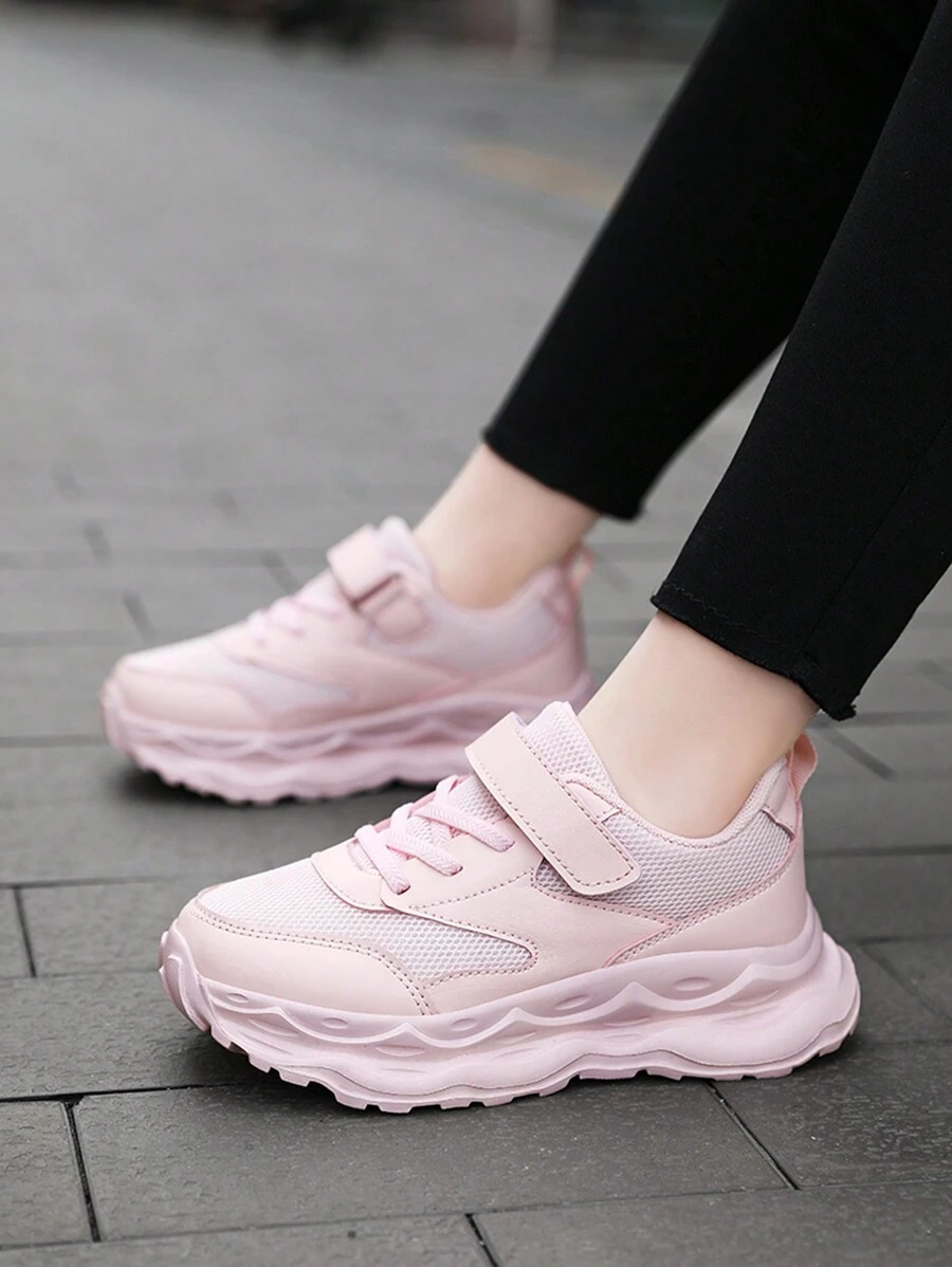 1 Paar Mädchen Mesh atmungsaktive Sneaker, Teenager Sport Schuhe, süßer Schul-Stil, Kinder Lässig Schuhe, Klettverschluss, leicht, Niedrig-Top, geeignet für Frühling und Herbst