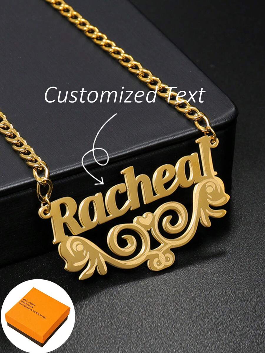 1 Pieza Nuevo collar de cadena de clavícula con nombre marcado por láser de acero inoxidable DIY, personalizable, estilo simple diario, llavero, productos que incluyen caja de regalo, regalo de San Valentín, regalo de cumpleaños, regalo del Día de la Madre, regalo diario de San Valentín