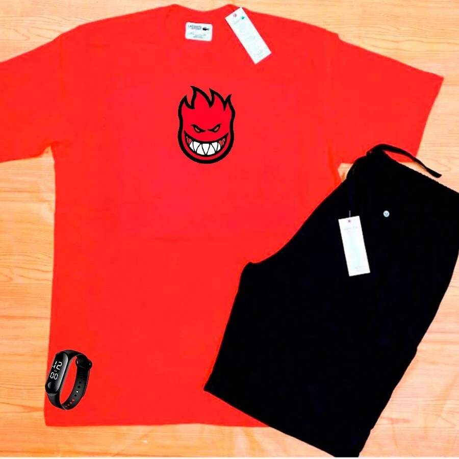 conjunto camiseta algodão bermuda tactel FOGO