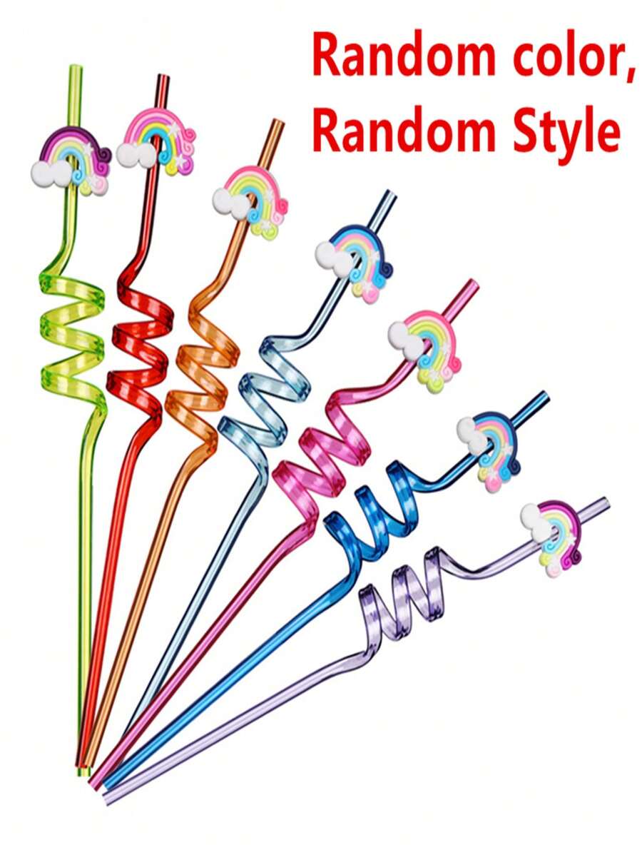 4pcs, Random Color, Random Style, Rainbow Straws For Party Favors Goody Bags Gift Bags, Drinking Straws Colorful Plastic Straws Rainbow Cloud Party Favors,Kitchen,Christmas Gift
