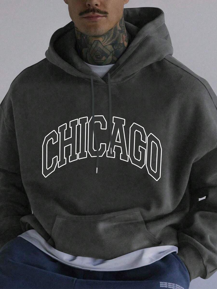 Men's Chicago Creative Graphic Print Casual Pullover Hoodie Sweatshirt