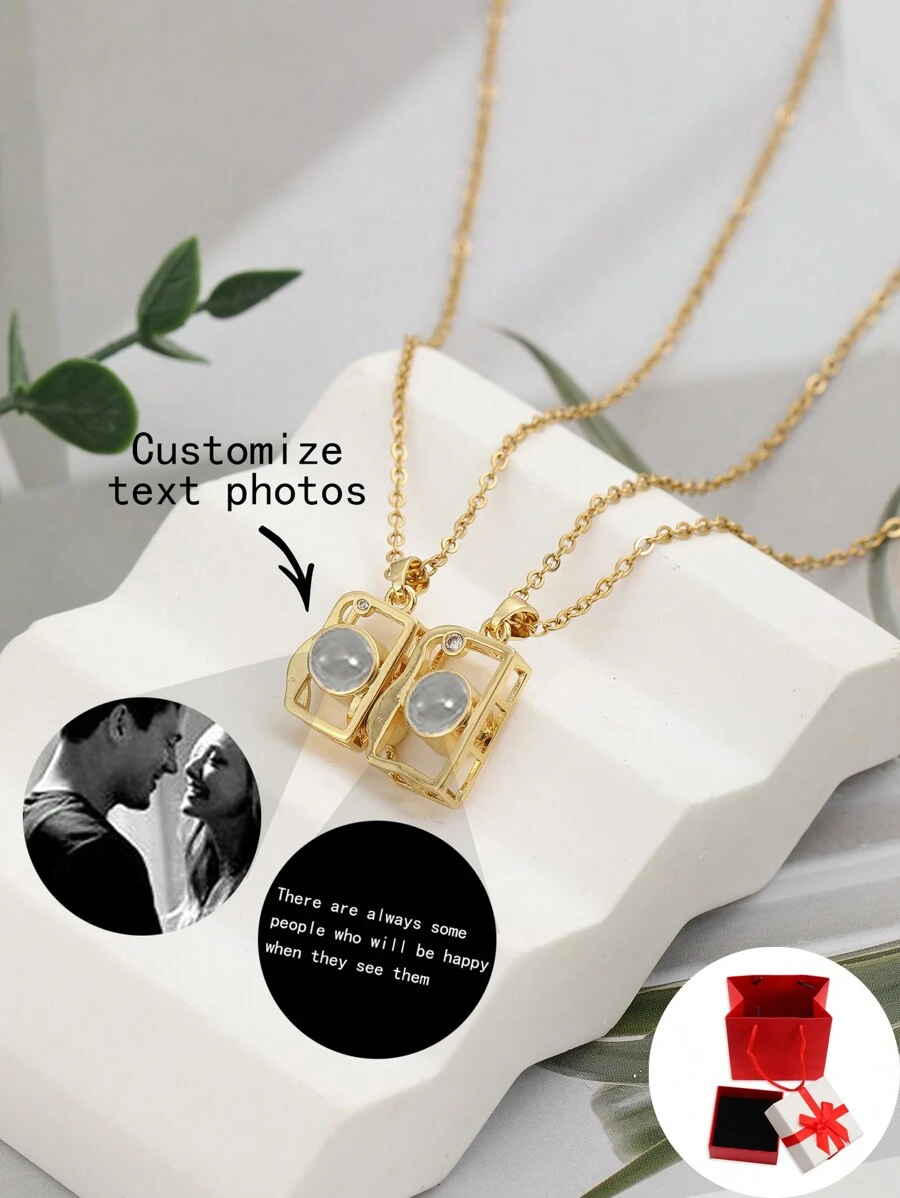 Collar personalizado, colgante de cámara magnética de moda, collar de proyección "Te amo" en 100 idiomas, collar personalizado con foto en blanco y negro como en las películas, grabado, regalo para novia, mamá, mejor amiga, para uso diario