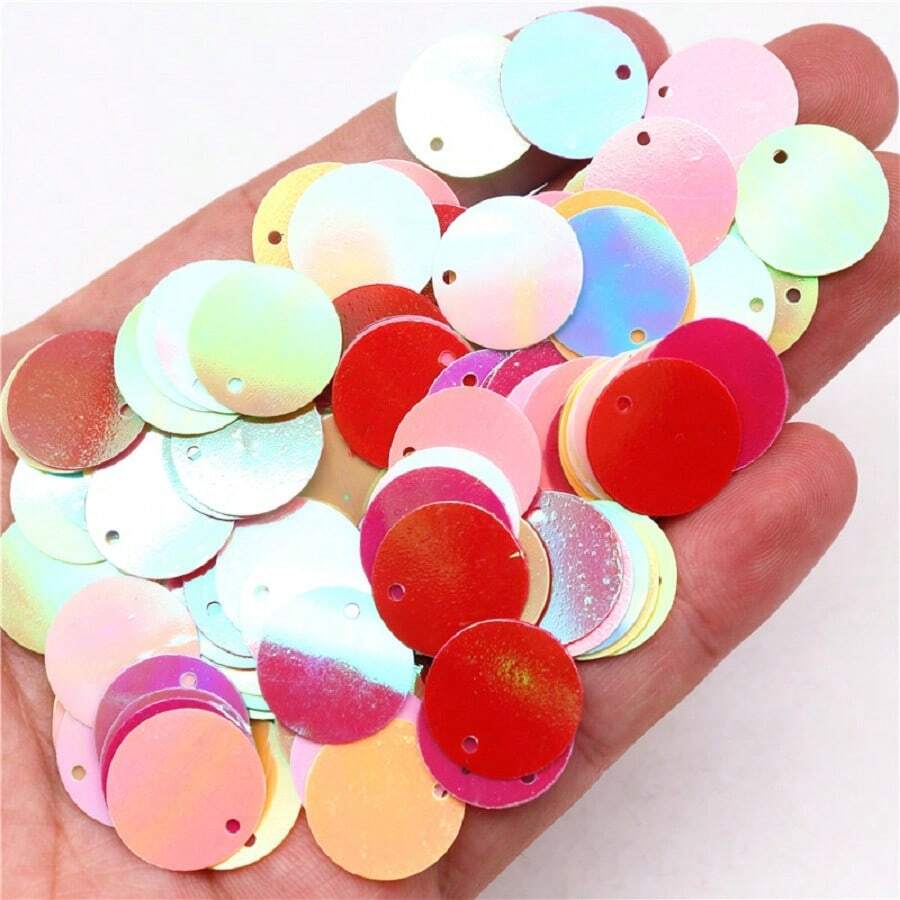 150 piezas 20g Lentejuelas sueltas redondas PVC de 20mm de gran tamaño 2cm con un orificio a un lado para coser, joyería, colgante, adornos para boda, manualidades y accesorios