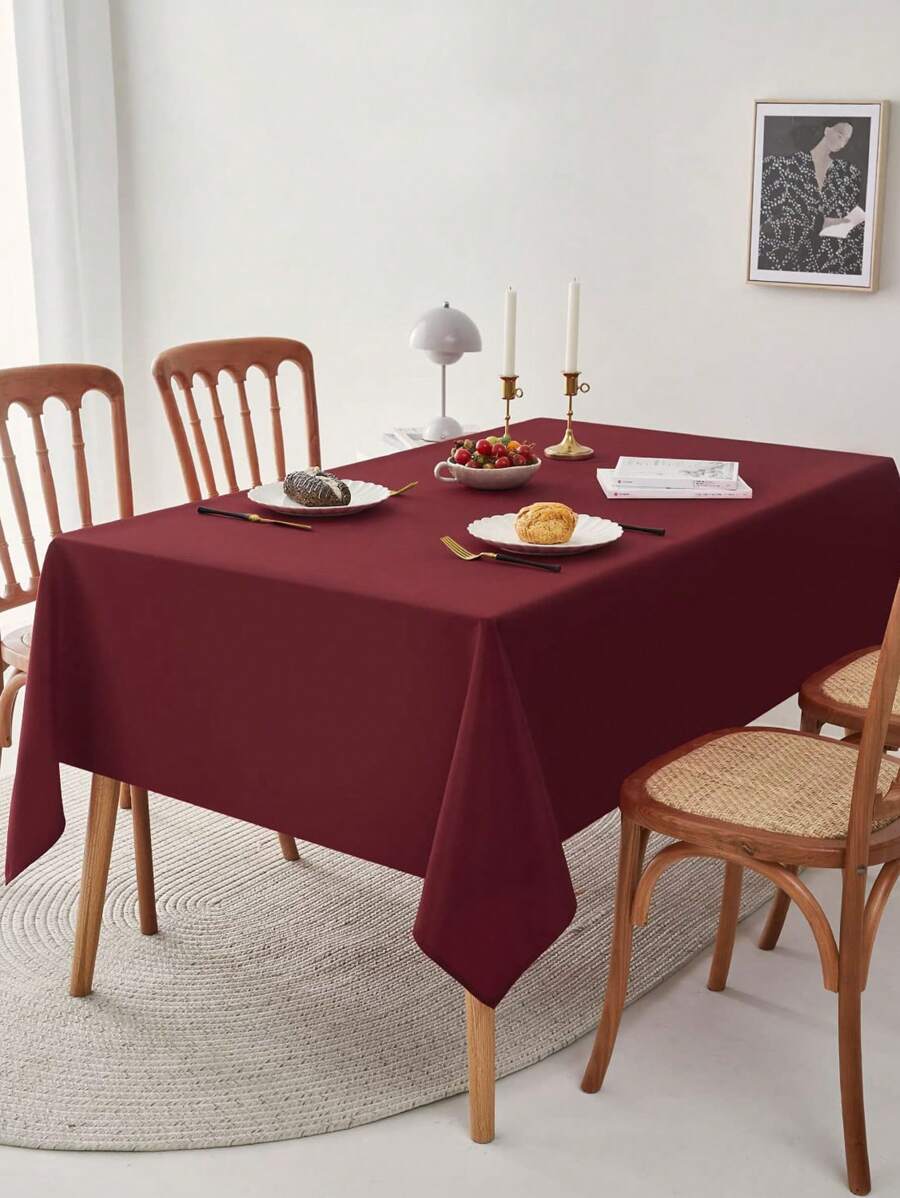 1pc Polyester Plain Tablecloth For Dining Room, Coffee Table, Wedding, Birthday Party, Outdoor, Home Decor