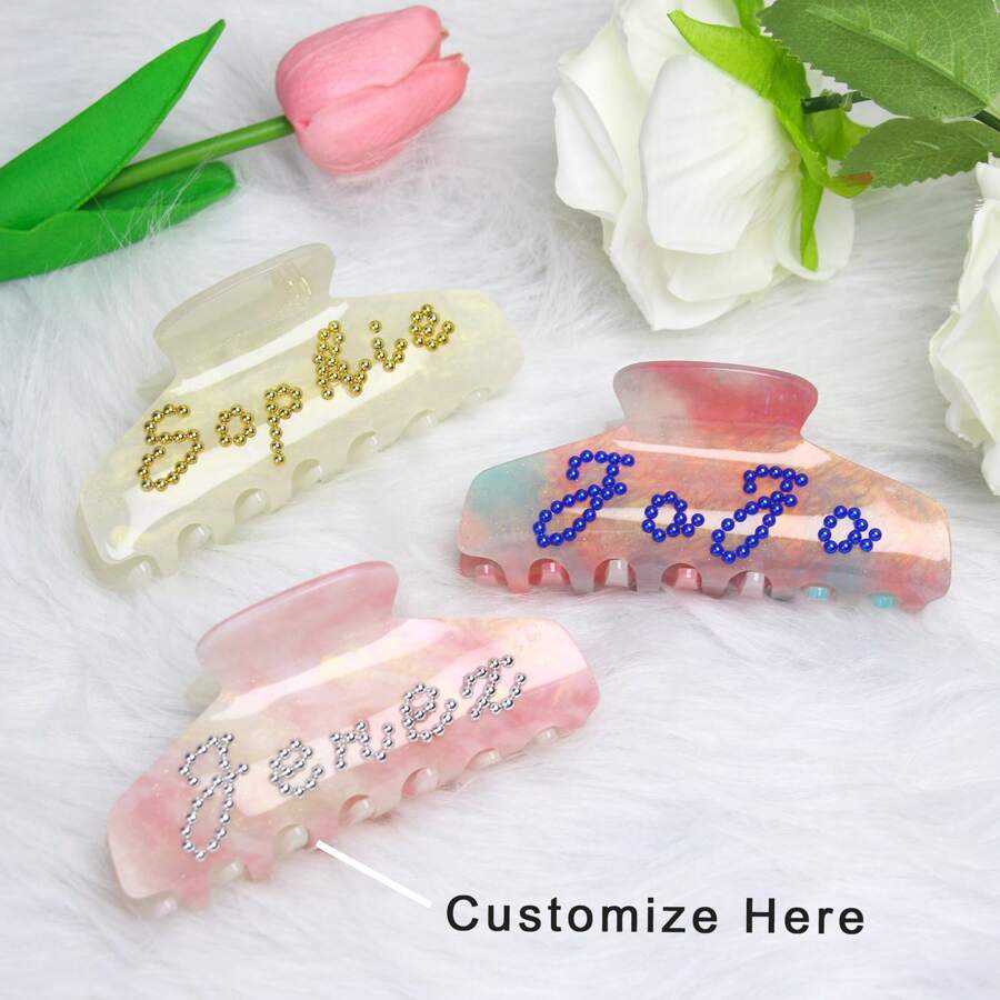 Gepersonaliseerde parel haar klauw, haarspeldjes, haarspeldjes met parel, diamanten haar klauw, haaraccessoires, aangepaste naam haarspeldjes, haar klauw, roze prinses cadeau, aangepaste strass naam haar klauw clips, bruiloft haaraccessoires, lente zomer felle kleuren
