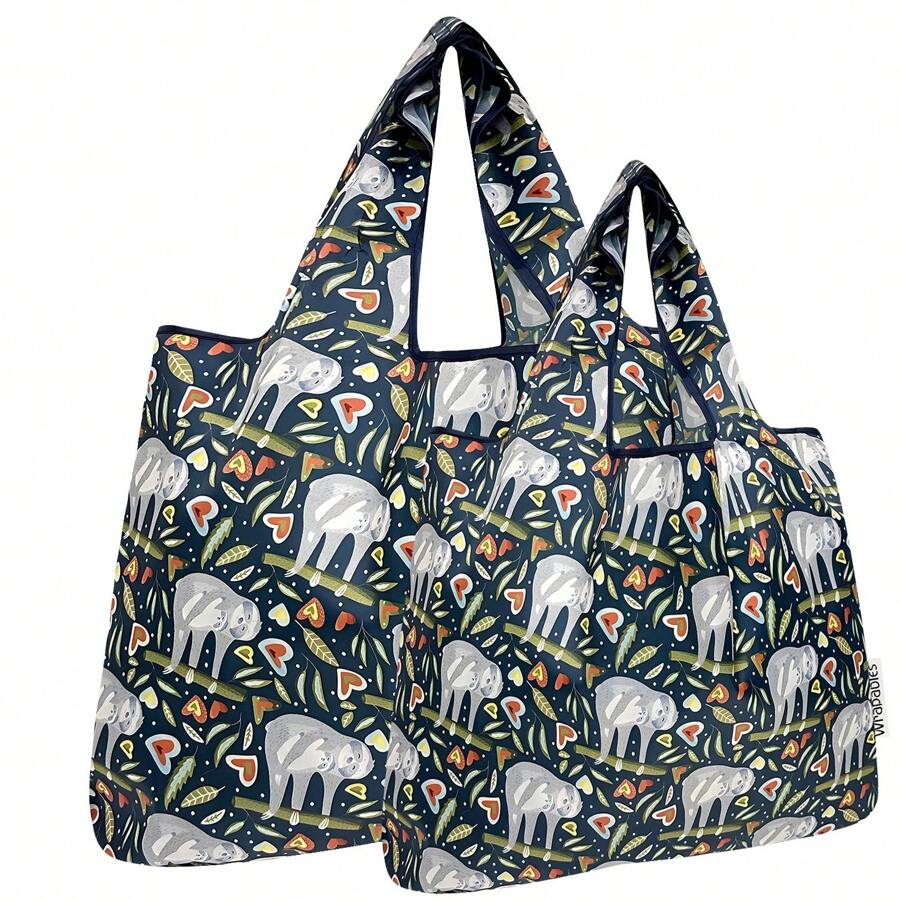 Wrapables Wrapables Cute Animals Large & Small Foldable Tote Nylon Reusable Grocery Bags, Set Of 2