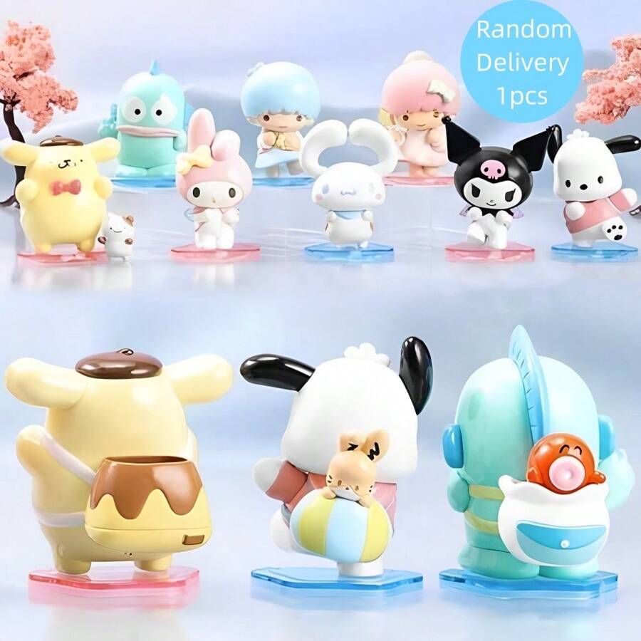 Miniso Sanrio Characters Carrying Buddy Series Blind Box Ornament Cartoon Cute Cinnamoroll Kuromi My Melody Pompom Pochacco Mysterious Surprise Box Desktop Anime Figure Model Toy Gift (Random Delivery,1pc)