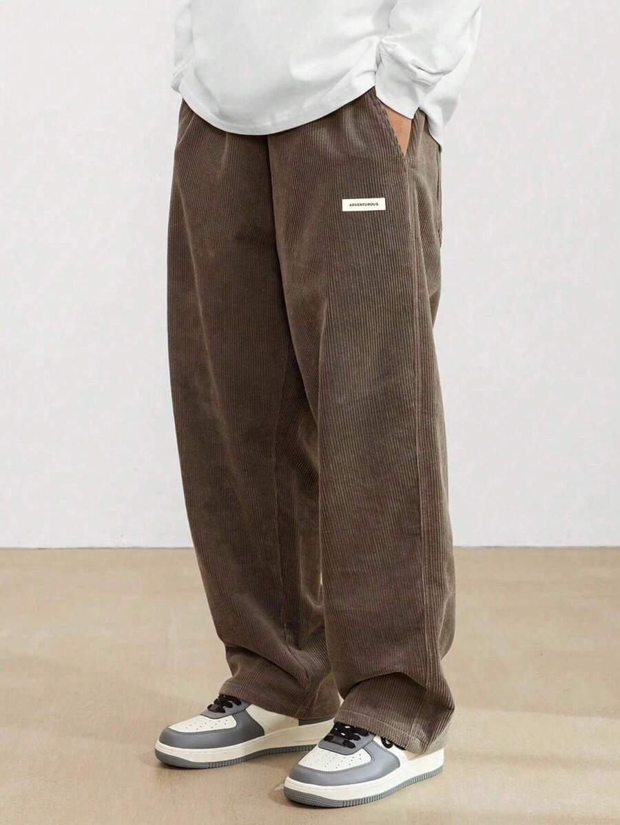 1 pieza Pantalones informales de pana recta de estilo retro para hombre, caqui