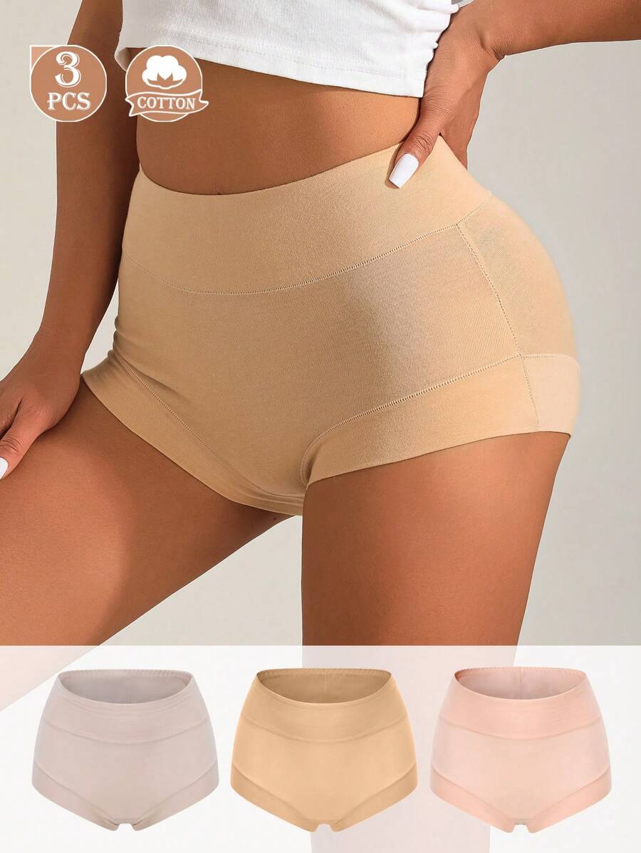 3pcs/Set Young Girls' Multicolor Anti-Bacterial Mid-Waist Tummy Control Triangle Shorts With Breathable Buttock Lift Function, Women's Double-Layer Lock Edge Hipster Panties