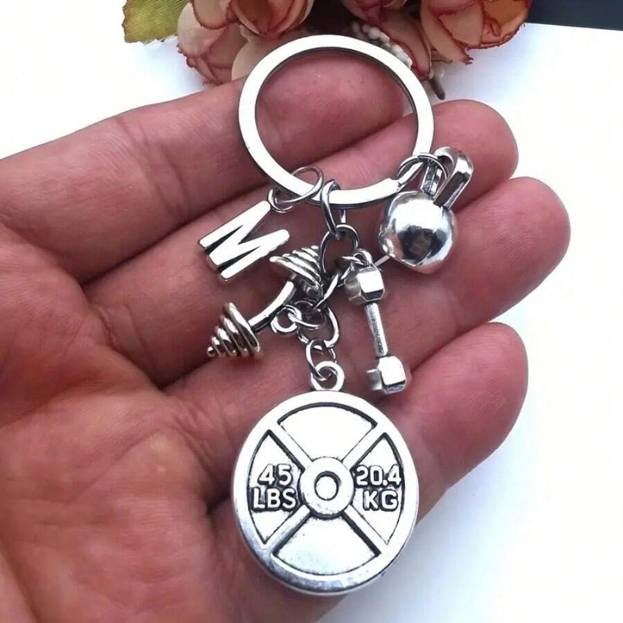 Men's Fitness Equipment Keychain, Dumbbell, Barbell, Men's Keychain, Bag Pendant Decoration Car Accessories Bag Charm Backpack For School Letter