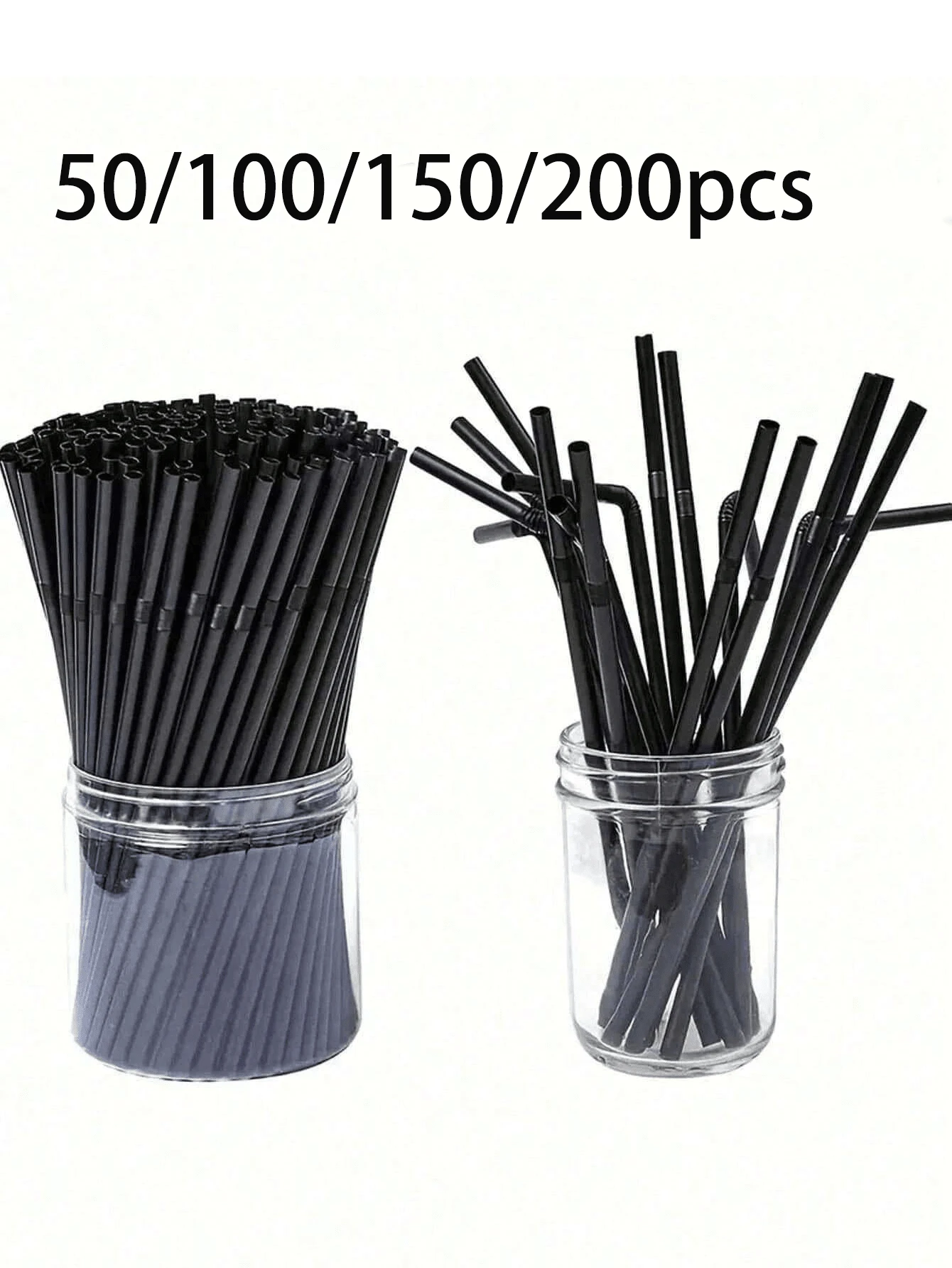 50/100/150/200Pcs Black Flexible Plastic Straws, Bendy Party Fancy Straws, Plastic Drinking Straws, Coffee And Cocktail Stirrers, Drink Accessories, For Milkshakes, Smoothies, Boba, Bubble Tea, Ice Coffee, Perfect For Home Camping Picnic Party, Party Supplies, Home Use School Supplies,Back To School