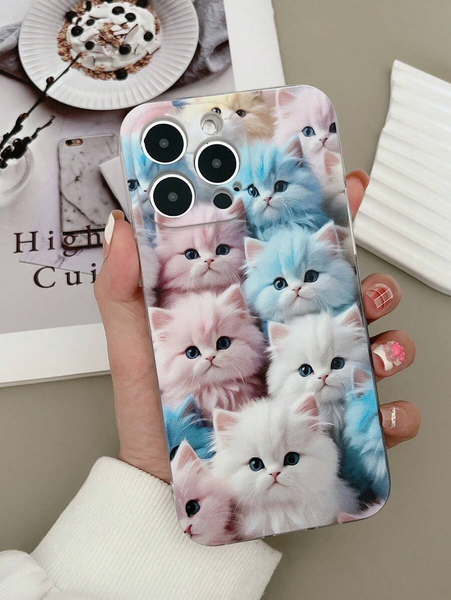 1 pièce Étui de protection en TPU à motif de chat minimaliste cerise, compatible avec les modèles Apple, Samsung, Pixel 6a 5G