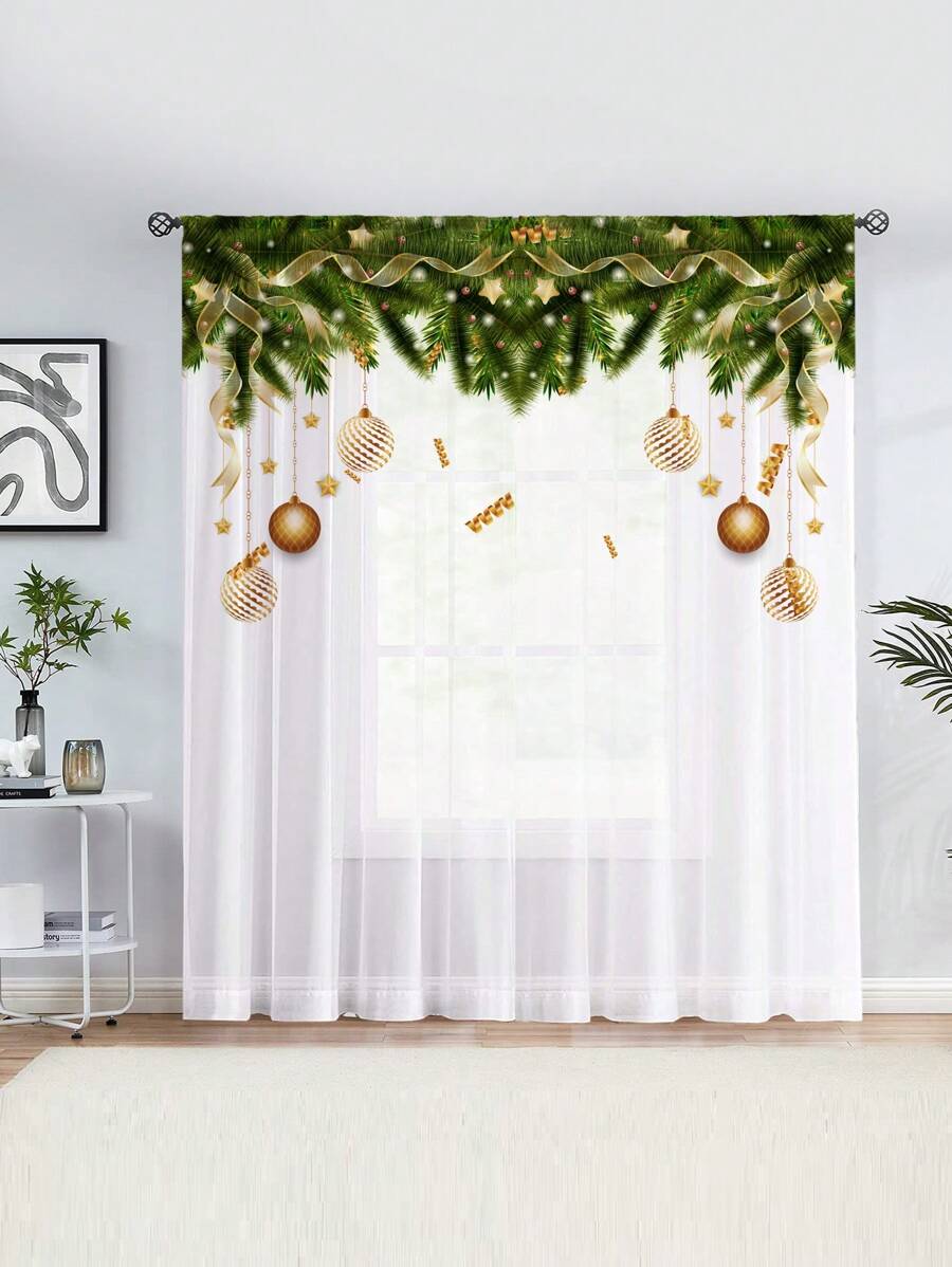 1pc "New Choice Of Holiday Decoration: Christmas Themed Curtain, Adds Warm Ambiance To Your Home!"