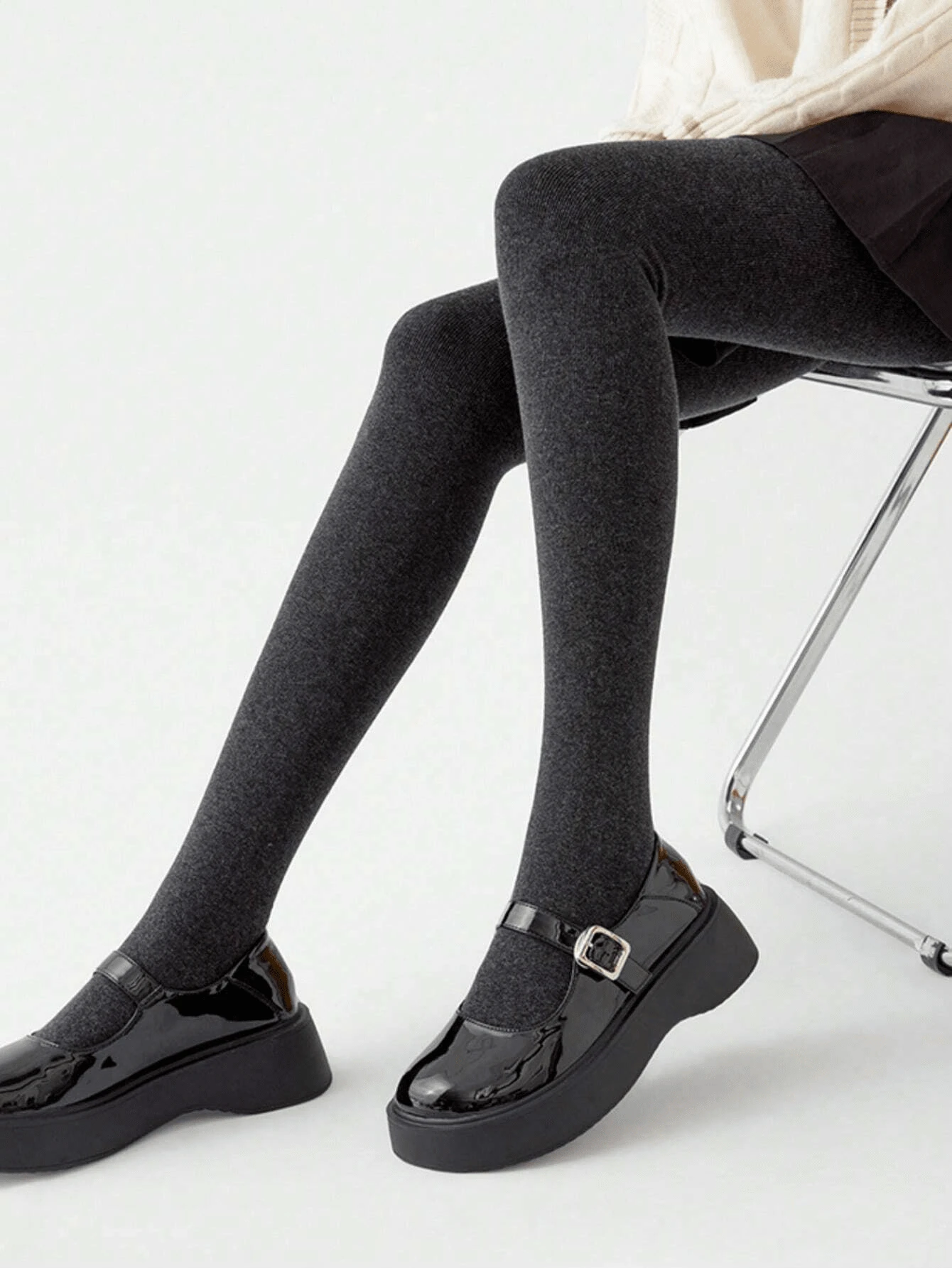 1pc Women's Black Leggings, Black Vertical Stripes Pantyhose, Spring And Autumn Commuting Versatile Black Tights