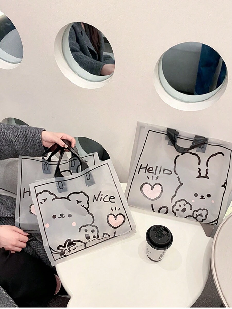 5 stuks schattige konijnen transparante handtassen - boodschappentassen voor kledingwinkels, kinderkleding