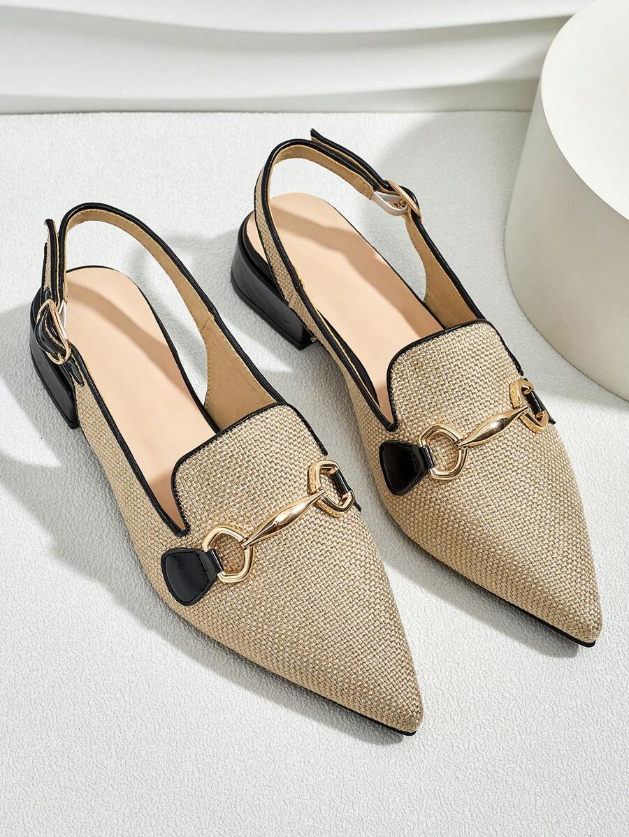 New Square Toe Gold Buckle Slip-On Breathable Linen Casual & Fashionable Flat Loafers For Women