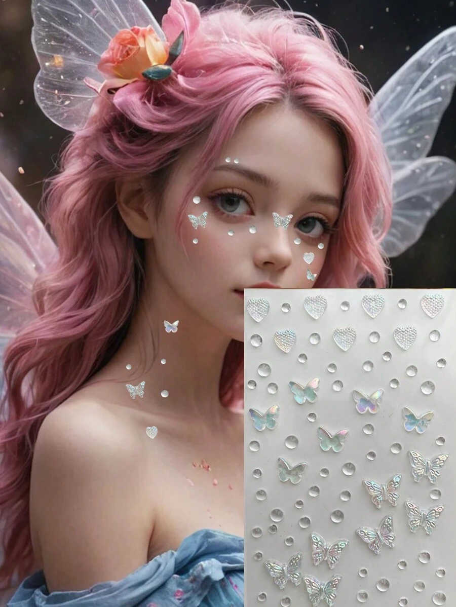 1 pieza de decoración con rhinestone en diseño 3D de mariposa, corazón, pegatina 3D con diseño de rhinestone, perfecta para reuniones, fiestas, actuaciones y otras pegatinas de diamantes faciales