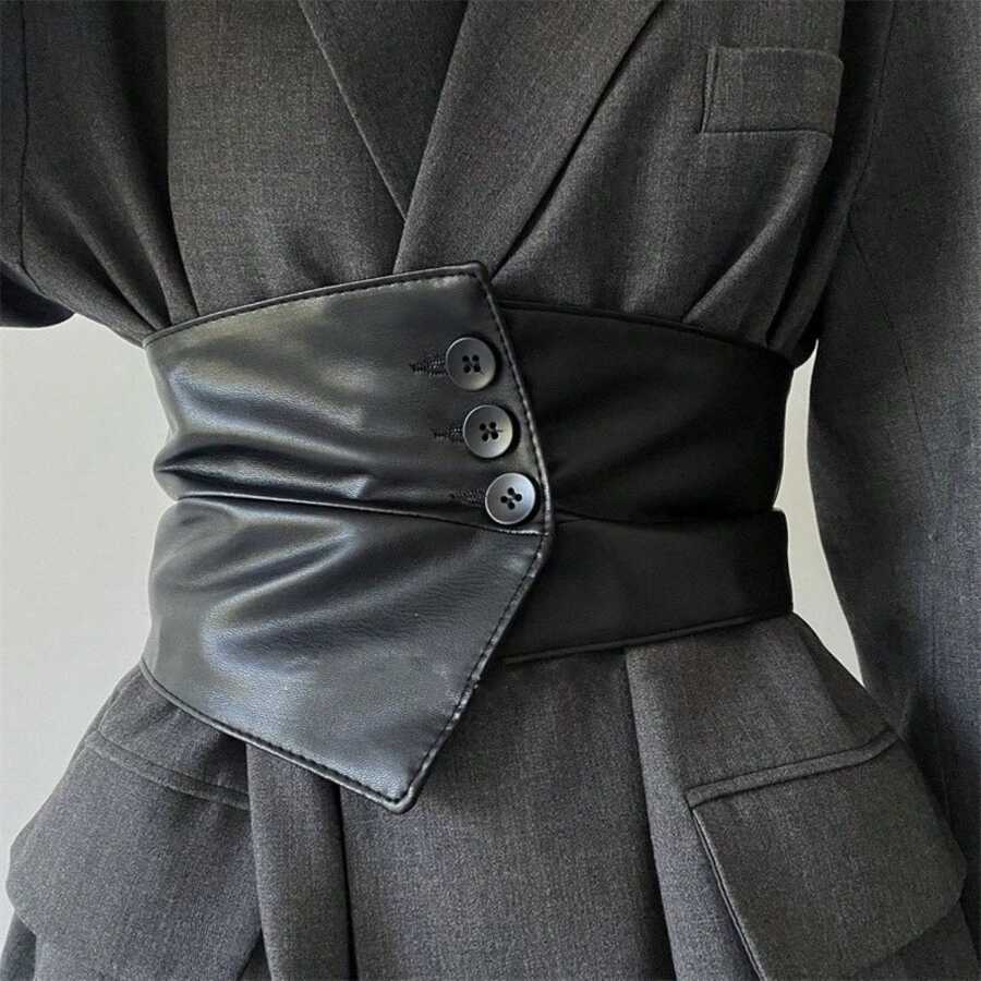 1PC Lady Black PU Knoop Taille Jas Eenvoudige Asymmetrische Riem, Geschikt Voor Dagelijkse Draag Taille Trainervrouwen Korset Riem Accessoires Voor Dames Voor Jurk Western Cowboy Cowgirl Country Wear Vintage Zwarte Riem