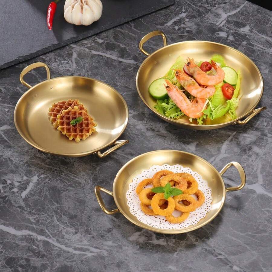1 Stück Gold/Silber, Edelstahl Grillplatte, Speiseteller, Grillplatte, Speiseteller, Bankettteller, Dessertteller, Kuchenteller, Obstplatte, Snackteller, Küchenzubehör, Weihnachts-/Halloween-Potluck-Zubehör, Potluck-Zubehör, Pizzateller, Westlicher Teller, Frühstückstablett, Kaffee- und Teetablett, Partyzubehör, Valentinstag, Neujahrsgeschenke