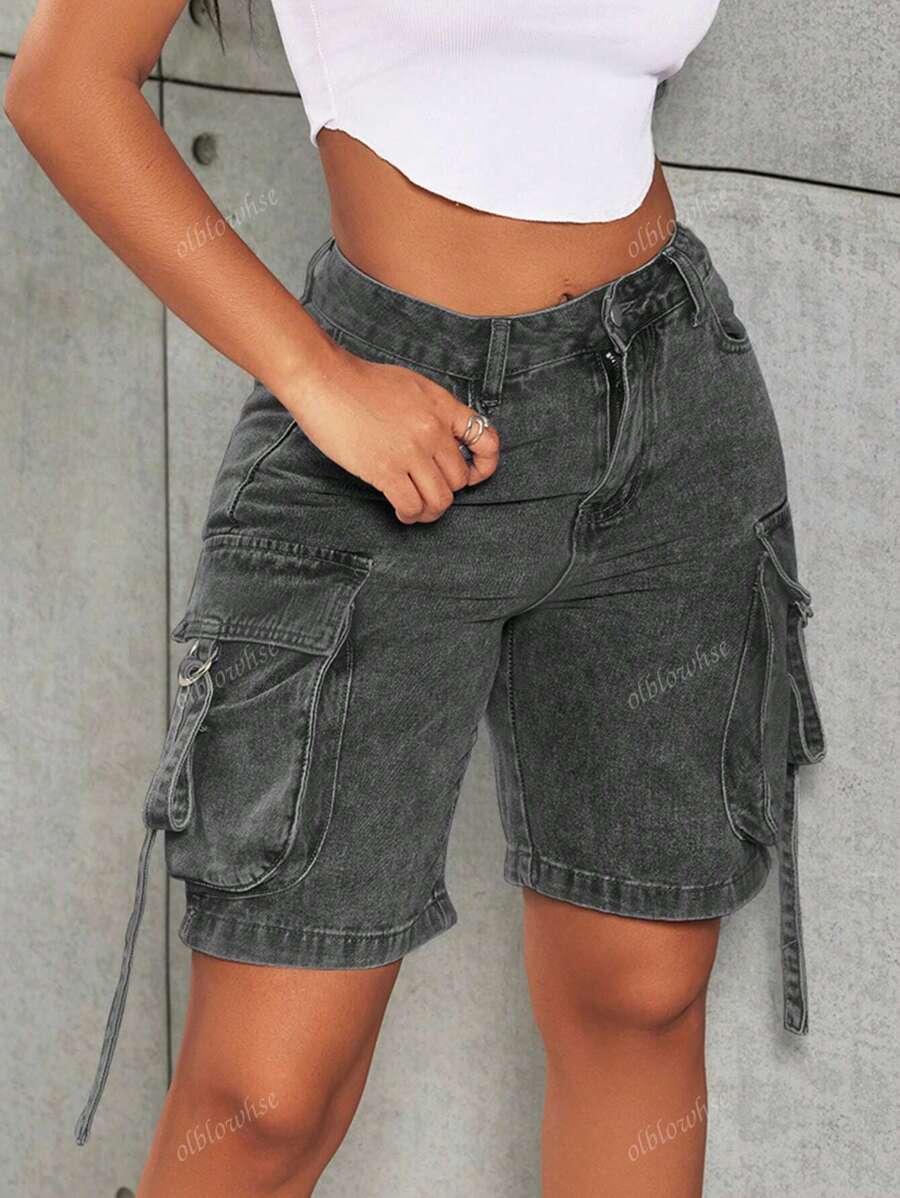 Flap Pocket Side Denim Shorts